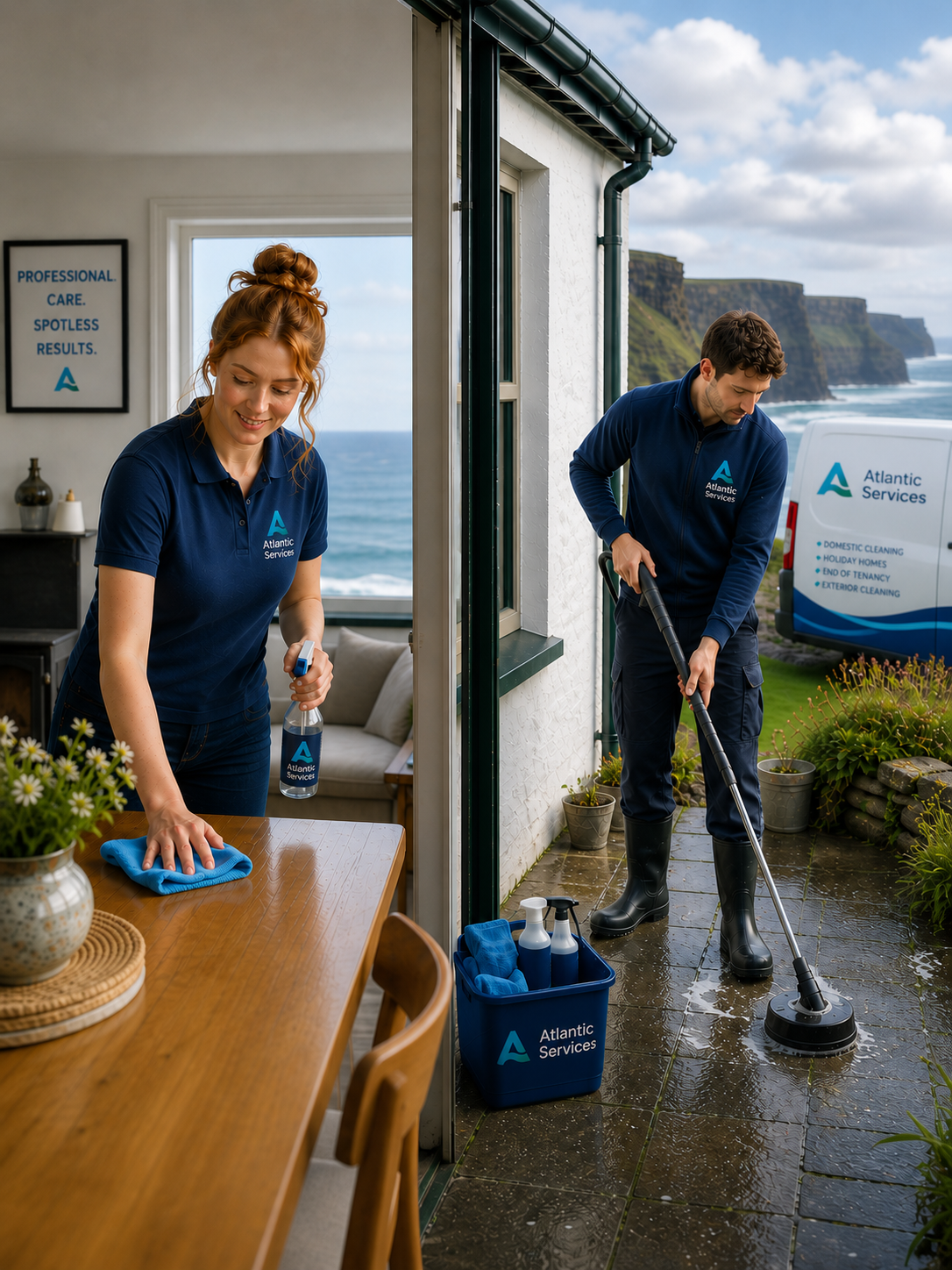 Atlantic Cleaning Services team at work — interior and exterior cleaning on the west coast of Ireland